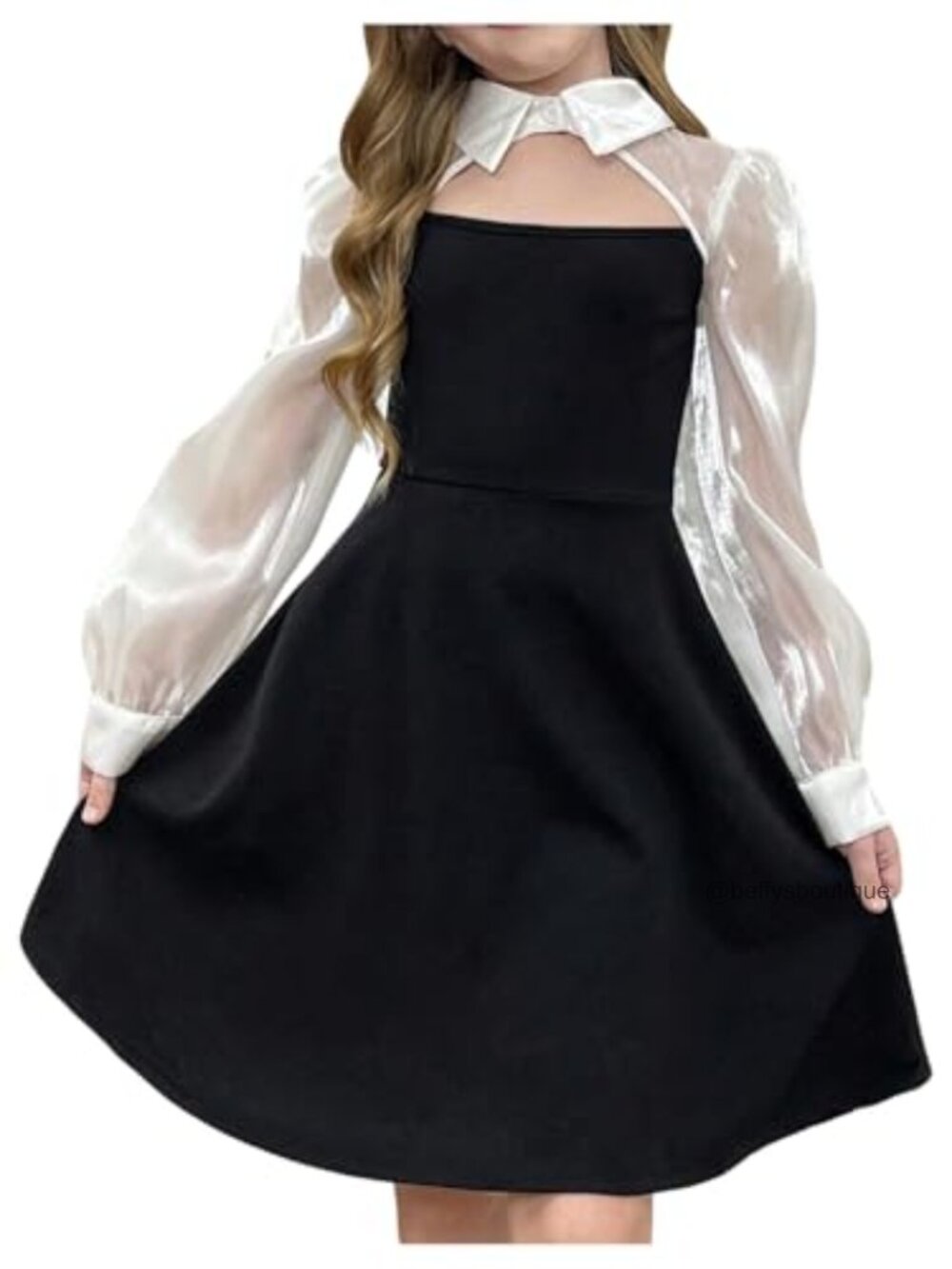 Girls Princess Long Sleeve Formal Dress with Cutout Neckline and Ruffled Cuffs